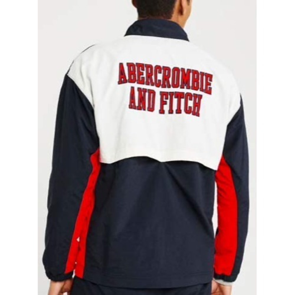VTG Abercrombie & Fitch Windbreaker Small Navy Red White Colorblock Logo Jacket